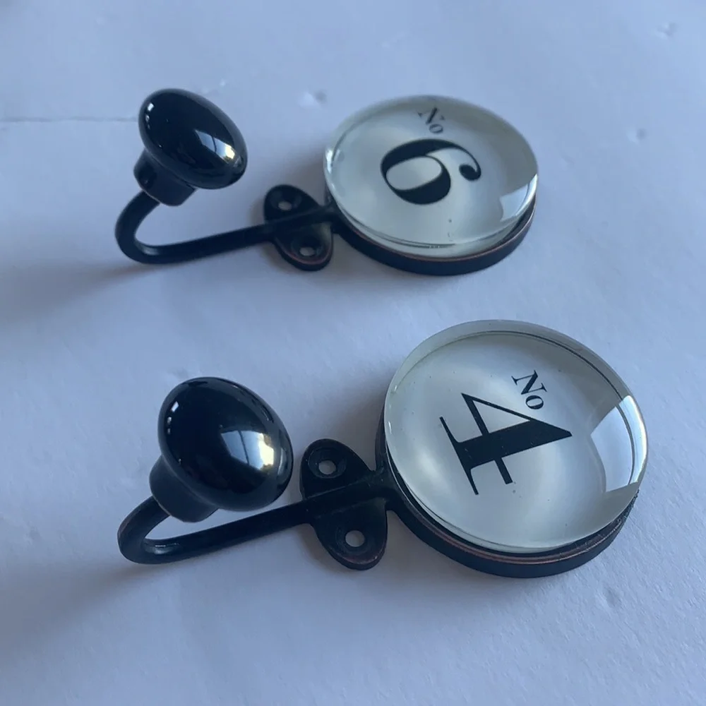 Set of 2 glass topped vintage look hooks 3.5x2”